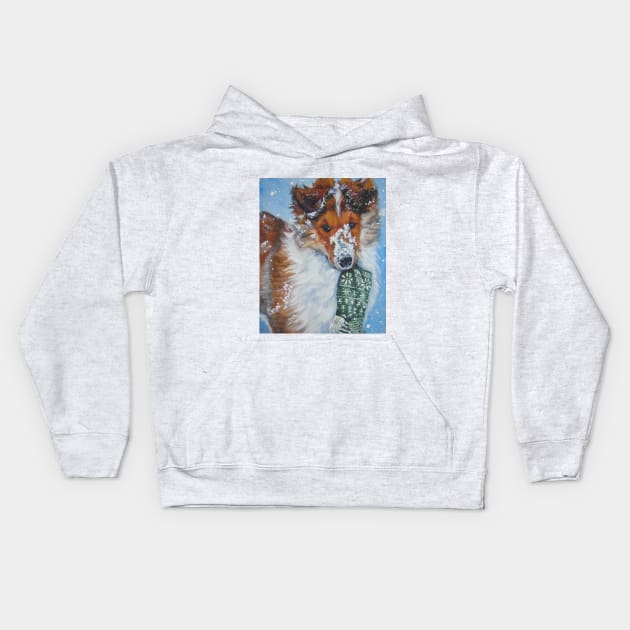 Collie Christmas Fine Art Painting Kids Hoodie by LASHEPARD